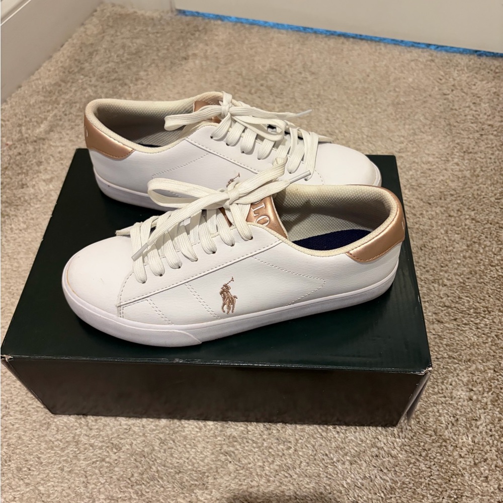 Polo Ralph Lauren White and Gold Sneakers
